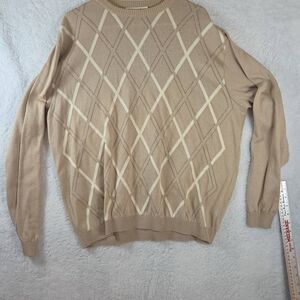 St. Croix Men's Diamond Pattern Crew Neck‎ Pullover Sweater Tan XL